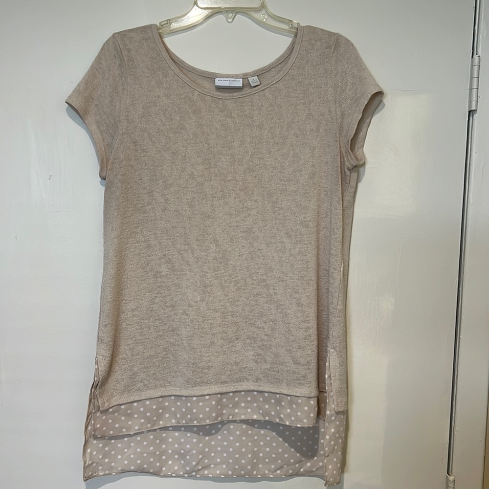 Mixed media short sleeved tunic top